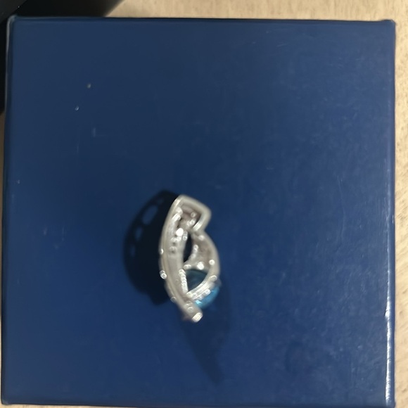 10k WG Blue Topaz w/Diamond Pendant - Picture 2 of 2